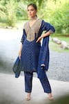 Buy_Nazar By Indu_Blue Cotton Sequins, Embroidery V-neck Hand Block Print Kurta Pant Set _at_Aza_Fashions