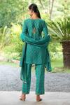 Shop_Nazar By Indu_Green Cotton Sequins, Embroidery V-neck Block Print Kurta Pant Set _at_Aza_Fashions