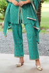 Buy_Nazar By Indu_Green Cotton Sequins, Embroidery V-neck Block Print Kurta Pant Set _Online_at_Aza_Fashions