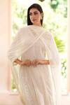 Buy_Nazar by Indu_White Cotton Hand V Neck Tonal Kurta Pant Set _Online_at_Aza_Fashions