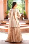 Shop_Nazar By Indu_Beige Cotton Embroidery V-neck Block Print Kurta Gharara Set _at_Aza_Fashions