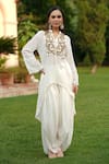 Buy_Nazar by Indu_White Cotton Georgette Tasseled Sleeve Kurta And Dhoti Pant Set _at_Aza_Fashions