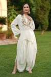 Nazar by Indu_White Cotton Georgette Tasseled Sleeve Kurta And Dhoti Pant Set _Online_at_Aza_Fashions