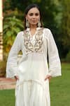 Buy_Nazar by Indu_White Cotton Georgette Tasseled Sleeve Kurta And Dhoti Pant Set _Online_at_Aza_Fashions