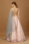 Merge Design_Pink Net, Organza, Modal Embroidery, Applique Asymmetric Layered Lehenga Set _Online_at_Aza_Fashions
