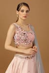 Shop_Merge Design_Pink Net, Organza, Modal Embroidery, Applique Asymmetric Layered Lehenga Set _at_Aza_Fashions