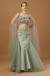 Buy_Merge Design_Green Net Embroidered Multi Color Material Work In Fish Cut Lehenga Blouse Set _at_Aza_Fashions