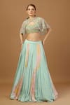 Buy_Merge Design_Green Blouse And Shrug Net Embroidered Multi Color Beads Tie Dye Skirt Set With _at_Aza_Fashions