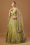 Buy_Merge Design_Green Blouse And Skirt Modal Satin Embroidered Ivory Pearls V Floral Lehenga Set _at_Aza_Fashions