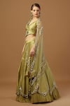 Shop_Merge Design_Green Blouse And Skirt Modal Satin Embroidered Ivory Pearls V Floral Lehenga Set _Online_at_Aza_Fashions