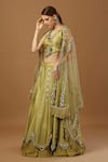 Merge Design_Green Blouse And Skirt Modal Satin Embroidered Ivory Pearls V Floral Lehenga Set _at_Aza_Fashions