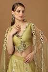 Shop_Merge Design_Green Blouse And Skirt Modal Satin Embroidered Ivory Pearls V Floral Lehenga Set _at_Aza_Fashions