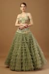 Buy_Merge Design_Green Net Embroidered Organza Applique With Stone Frill Skirt Floral Blouse _at_Aza_Fashions