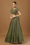 Merge Design_Green Blouse And Skirt Modal Satin Embroidered Nakshi Ruffle Sleeve Lehenga Set _Online_at_Aza_Fashions