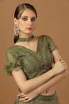 Buy_Merge Design_Green Blouse And Skirt Modal Satin Embroidered Nakshi Ruffle Sleeve Lehenga Set _Online_at_Aza_Fashions