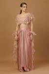 Shop_Merge Design_Pink Net, Modal, Organza Cut Work, Embroidered Blouse With Draped Dhoti Skirt _Online_at_Aza_Fashions