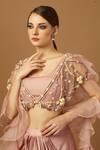 Shop_Merge Design_Pink Net, Modal, Organza Cut Work, Embroidered Blouse With Draped Dhoti Skirt _at_Aza_Fashions