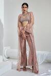 Buy_SWATI WADHWANI COUTURE_Pink Net Bead Embroidered Jacket Pant Set_at_Aza_Fashions