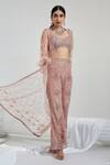 Shop_SWATI WADHWANI COUTURE_Pink Net Bead Embroidered Jacket Pant Set_at_Aza_Fashions