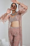 SWATI WADHWANI COUTURE_Pink Net Bead Embroidered Jacket Pant Set_Online_at_Aza_Fashions