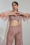 Buy_SWATI WADHWANI COUTURE_Pink Net Bead Embroidered Jacket Pant Set_Online_at_Aza_Fashions