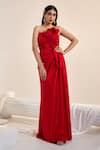 Buy_SWATI WADHWANI COUTURE_Red Satin Embroidered Cutdana Off-shoulder Draped Slit Gown _Online_at_Aza_Fashions