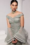 Buy_SWATI WADHWANI COUTURE_Grey Organza Embroidered Sequin Off-shoulder Short Kurta Sharara Set  _Online_at_Aza_Fashions