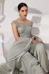 SWATI WADHWANI COUTURE_Grey Organza Embroidered Sequin Off-shoulder Short Kurta Sharara Set  _at_Aza_Fashions