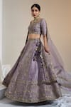 Shop_SWATI WADHWANI COUTURE_Purple Pure Indian Raw Silk Embroidered Sequin Panelled Bridal Lehenga Set _at_Aza_Fashions