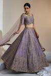 SWATI WADHWANI COUTURE_Purple Pure Indian Raw Silk Embroidered Sequin Panelled Bridal Lehenga Set _Online_at_Aza_Fashions