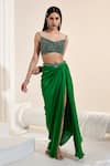 Buy_SWATI WADHWANI COUTURE_Green Net Embroidered Sequin V Neck Blouse And Draped Skirt Set _at_Aza_Fashions