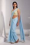 Buy_SWATI WADHWANI COUTURE_Blue Georgette Embroidered Sequin V Pre-draped Saree With Blouse _at_Aza_Fashions