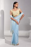 Shop_SWATI WADHWANI COUTURE_Blue Georgette Embroidered Sequin V Pre-draped Saree With Blouse _at_Aza_Fashions