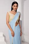 SWATI WADHWANI COUTURE_Blue Georgette Embroidered Sequin V Pre-draped Saree With Blouse _Online_at_Aza_Fashions