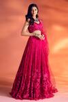 Buy_Kiyohra_Magenta Net Embroidered Glass Beads Leaf Krissa Floral Bridal Lehenga Set _Online_at_Aza_Fashions