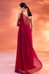 Kiyohra_Magenta Net Embellished Glass Beads One Shoulder Kelsea Floral Draped Gown _Online_at_Aza_Fashions