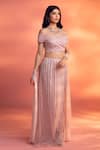 Buy_Kiyohra_Pink Net Embellished Flat Crystal Beads Off Shoulder Skirt Blouse Set _Online_at_Aza_Fashions