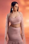 Buy_Kiyohra_Pink Net Embellished Glass Beads Sweetheart Cape With Fish Cut Skirt Set _Online_at_Aza_Fashions