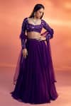Buy_Kiyohra_Purple Net Embroidered Floral Nelle Asymmetric Layered Lehenga Set _at_Aza_Fashions
