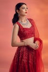 Buy_Kiyohra_Red Net Embroidered Glass Beads Chrysler Embellished Bridal Lehenga Set _Online_at_Aza_Fashions