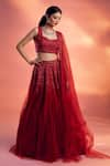 Buy_Kiyohra_Red Net Embroidered Glass Beads Chrysler Embellished Bridal Lehenga Set _at_Aza_Fashions