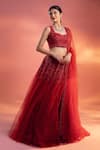 Shop_Kiyohra_Red Net Embroidered Glass Beads Chrysler Embellished Bridal Lehenga Set _Online_at_Aza_Fashions