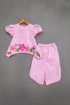 Buy_Label Neeti_Pink Cotton Embroidery, Petunia Patch Work Checkered Top With Palazzo Pant _at_Aza_Fashions