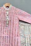 Label Neeti_Pink Cotton Gota Patti Paisley Flora Print Kurta With Dhoti Pant _Online_at_Aza_Fashions