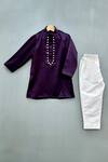 Buy_Label Neeti_Purple Cotton, Microfiber Mirrors Embroidered Kurta Set _at_Aza_Fashions