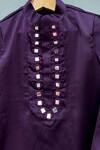 Label Neeti_Purple Cotton, Microfiber Mirrors Embroidered Kurta Set _Online_at_Aza_Fashions