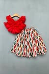 Buy_Label Neeti_Red Organza, Cotton Satin Diamonds Ruffled Top With Print Lehenga _at_Aza_Fashions