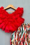 Shop_Label Neeti_Red Organza, Cotton Satin Diamonds Ruffled Top With Print Lehenga _at_Aza_Fashions