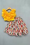 Buy_Label Neeti_Yellow Organza, Cotton Satin Ruffles Top With Prism Print Lehenga _at_Aza_Fashions