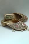 Shop_Foot Fuel_Gold Embroidery, Beads Nami Zardozi Mule Heels _at_Aza_Fashions
